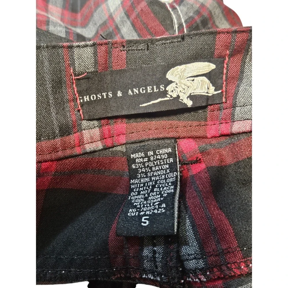 Ghosts & Angels Red Black Plaid Studded Capri Pants Womens Sz 5 Punk Grunge Y2K - Picture 5 of 6